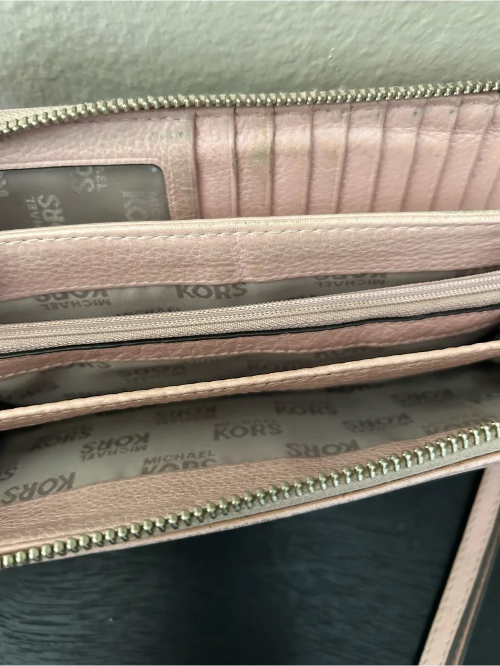 Michael Kors Pink Pebble Zip Wristlet and Brown Continental Wallet Set